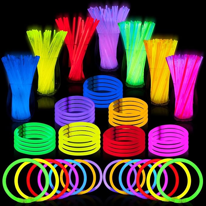 JOYIN 300 Pcs 8" Glow sticks Bulk Party Favors Pack, Neon Glow in the Dark Party Supplies, Light Up Necklaces and Bracelets with Connectors, Easter, Football, Birthday Decorations