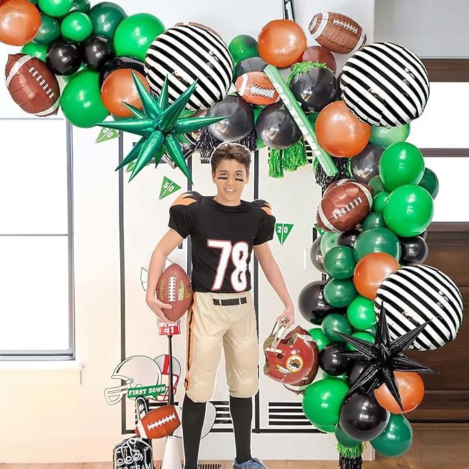 Football Balloon garland arch kit Dark green Brown black balloon large mylar star for sport theme super bowl touch down birthday tailgate party decorations