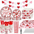 Valentines Day Party Supplies Set for 24, Valentine's Day Plates and Napkins Valentines Tablecloth Cups Valentine Disposable Dinnerware for Valentine's Days Party Decorations