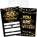 50th Birthday Invitations, Birthday Party Invitations For Women Men, 50 Year Old Birthday Invites, Black Gold Birthday Party Decorations Favors, 20 Invitations with 20 Envelopes - C05