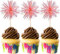 Gyufise 30Pcs Foil Firework Cupcake Toppers Sparkle Tinsel Cake Toppers Tinsel Drink Cake Decoration Cocktail Picks for Birthday Wedding Graduation Party Supplies Laser Orange