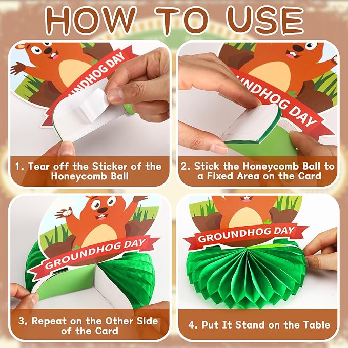 JULMELON 8PCS Groundhog Day Party Decorations Honeycomb Centerpieces, Happy Groundhog Day Party Centerpieces for Tables Groundhog Day Party Decor Supplies for Weather Forecast Spring February