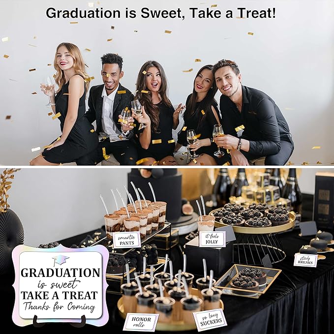 20PCS Graduation Candy Buffet Labels, 1 Colorful Candy Buffet Table Sign with Stand, Catering Supplies Display for Graduation Decorations Class of 2026 -A03