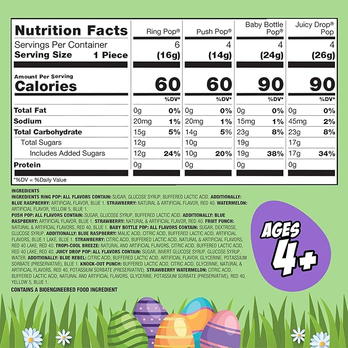 Bazooka Candy Brands Easter Candy Variety Pack, 18Ct Assorted Candy Lollipops, Bulk Individually Wrapped Ring Pop, Push Pop, & More, Birthday Party Favors, Easter Basket Stuffers, Egg Fillers, Gifts