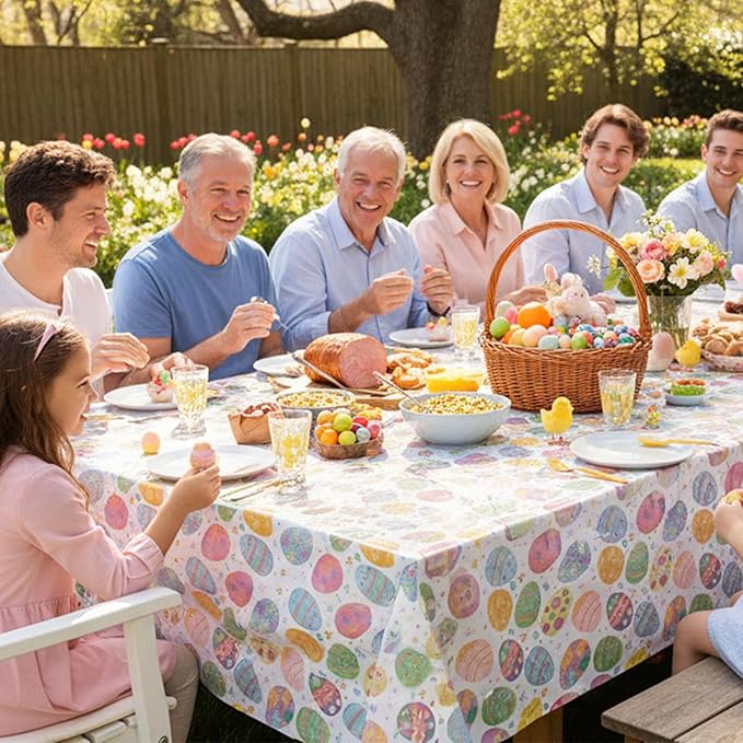 Easter Tablecloth Plastic 3 Pcs Colorful Eggs Table Cloth 54x108 Inch Disposable Decorations Rectangle Spring Easters Egg Table Cover for Easters Tables for Spring Easter-Themed Party (Easter)