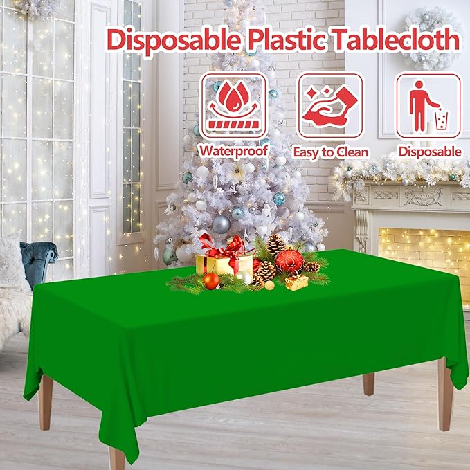 12 Pack Christmas Plastic Tablecloths, Disposable Red White Green Rectangle Table Covers for Holiday Dining Decorations,Christmas Theme Party Supplies,54 x 108 Inch