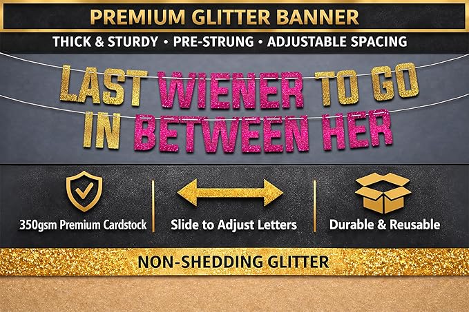 Pre-Strung Funny Bachelorette Gold Glitter Banner - Funny Bachelorette Party Decorations for Her - Party Supplies, Favors and Gifts