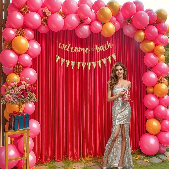 16x10FT Red Backdrop Curtains for Wedding Parties, Wrinkle Free Polyester Photography Backdrop Drapes for Wedding Baby Shower Birthday Parties Stage Background Stand Decorations 4x10ft,4 Panels