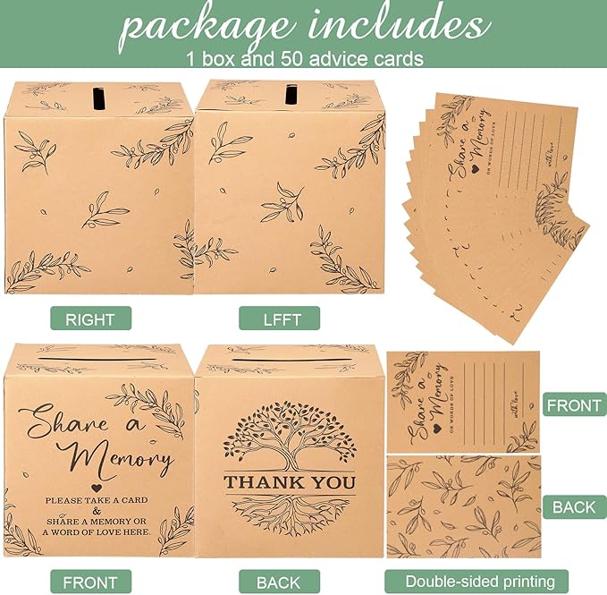Pajean 50 Pcs Share a Memory Cards for Collections of Life, Memory Cards Box for Guest Ideas Funeral Graduation Wedding Bridal Shower Birthday Anniversary Retirement(Kraft Color)