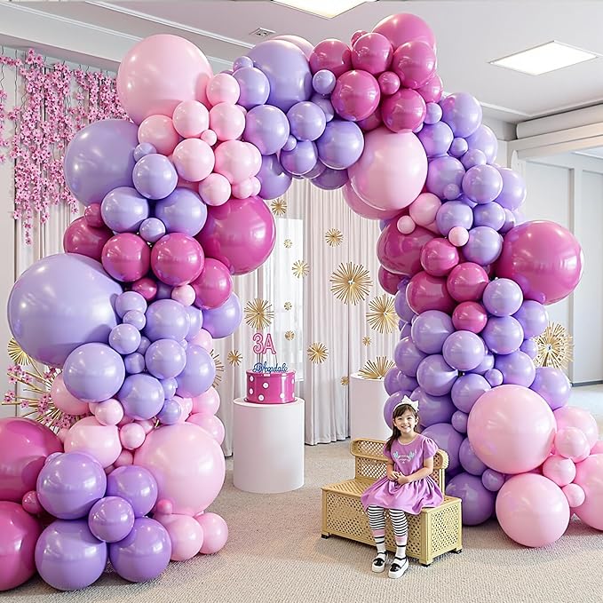 412pcs Pink and Purple Balloons, Different Sizes 18 12 10 5 Inch Pink and Purple Balloons Garland Arch Kit for Girls Women Birthday Baby Shower Wedding Party Decorations