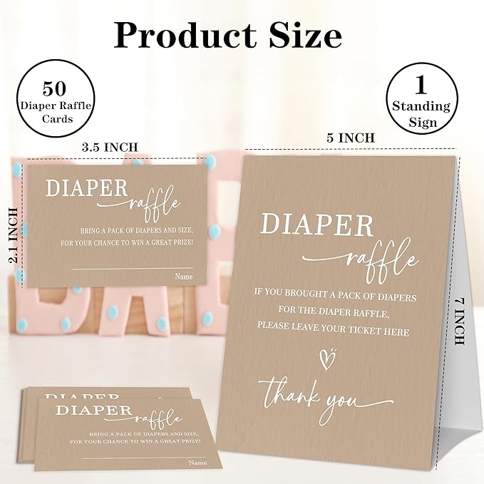 Modern Minimalist Diaper Raffle Game, Diaper Raffle Tickets for Baby Shower, Minimalism Brown Gender Neutral Tickets for Baby Shower Party Favor Decorations Supplies (1 Sign + 50 Cards)