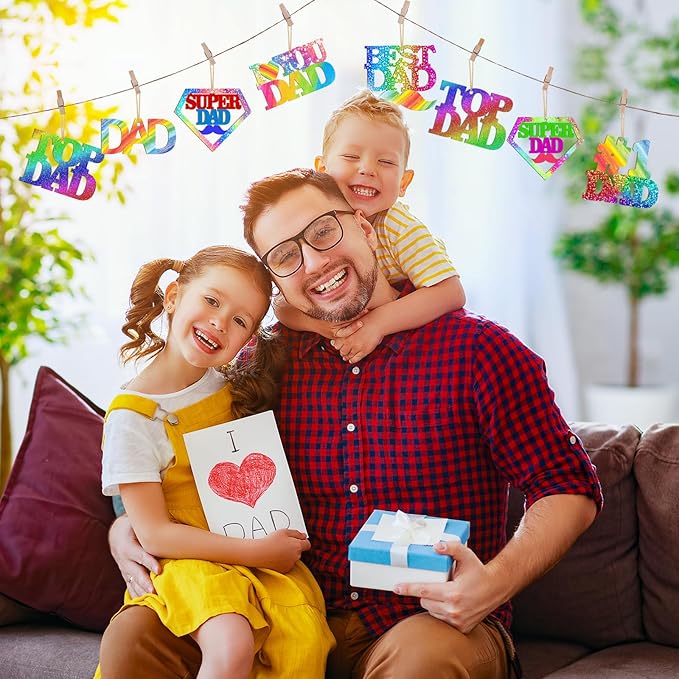 36PCS Wooden Father's Day Ornaments to Paint, 6 Styles Best DAD DIY Blank Unfinished Wood Cutouts Father's Day Gifts Ornament for Crafts Birthday Party Hanging Decorations Daddy