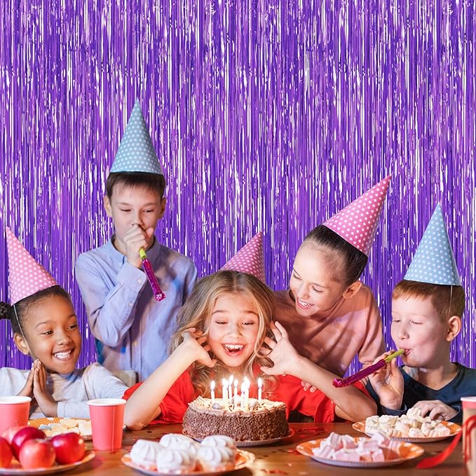 2 Pack Purple Foil Fringe Curtains, 3.3ft x 6.6ft Streamer Foil Curtain, Tinsel Backdrop for Birthday Party, Christmas Decor, Wedding Engagement Baby Shower Bachelorette Party Decorations