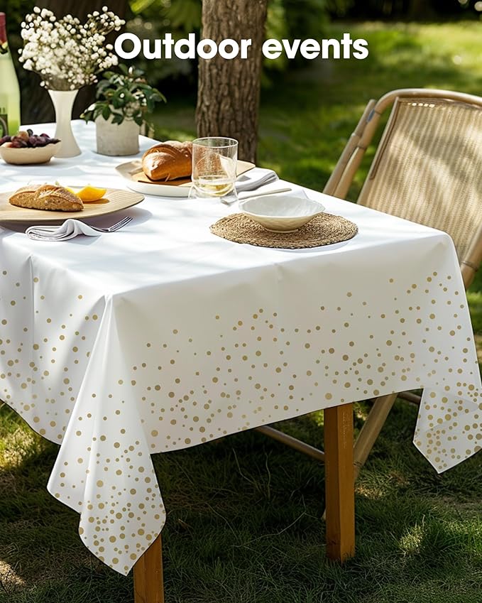 Pureegg Plastic Table Cloth Disposable 8 Pack, 54 x 108 Inch Table Cloths, Graduation Decorations Class of 2026, Graduation Tablecloths, Rectangle, Plastic Cover, Leakproof & Sturdy, White and Gold