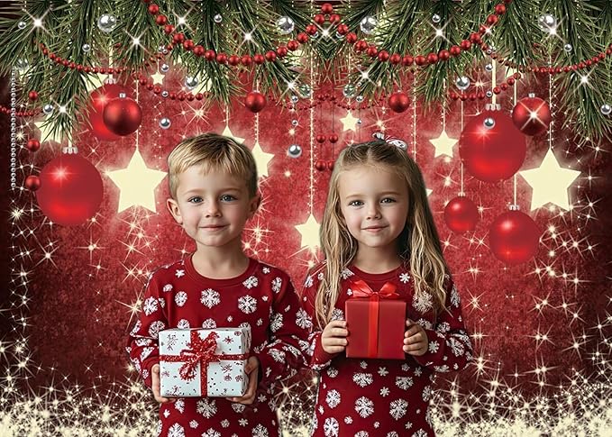 CHAIYA 10x8ft Christmas Red Photography Backdrop Xmas Theme Backdrop New Year Decoration Background Christmas Family Party Decorations Banner