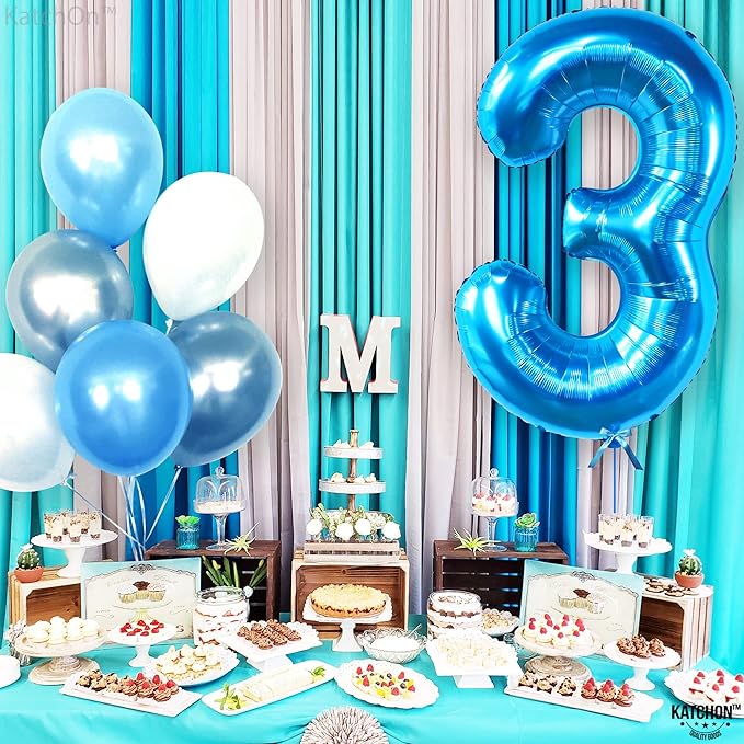 KatchOn, Giant Blue Number 3 Balloon - 40 Inch | Baby Shark Birthday Decorations Girls and Boys| Number Three Balloons for Under The Sea Party Decoration | Blue 3 Balloon, 3rd Anniversary Decorations