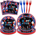 96 Pcs 4th of July Patriotic Party Plates, Independence Day Party Decorations Supplies Fourth of July American Flag Memorial Veterans Day Tableware Disposable Dinnerware Set, Serves 24