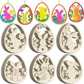 36PCS Wooden Easter Ornaments to Paint, 6 Styles DIY Blank Unfinished Wood Egg Cutouts Ornament for Crafts Hanging Decorations Happy Easter Hallow Egg Rabbit Bunny Butterfly Flower Hen