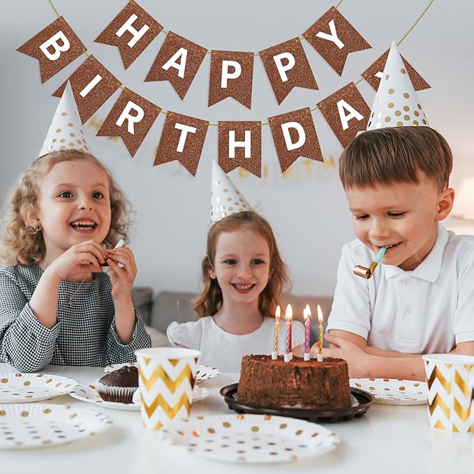 Hooqict Happy Birthday Banner Brown Birthday Party Decorations Backdrop for Kids Adults Celebrations Brown Chocolate Party Banner Sign Wall Porch Door Hanging Garland