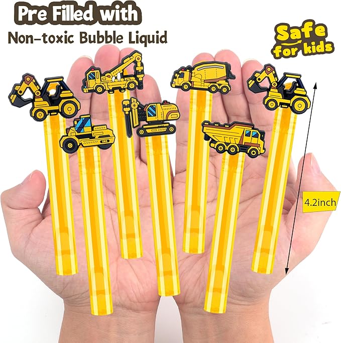 24Pcs Construction Bubble Wands for Kids Construction Party Supplies Favors Decorations, Pinata Goodie Bag Stuffers & Classroom Prizes