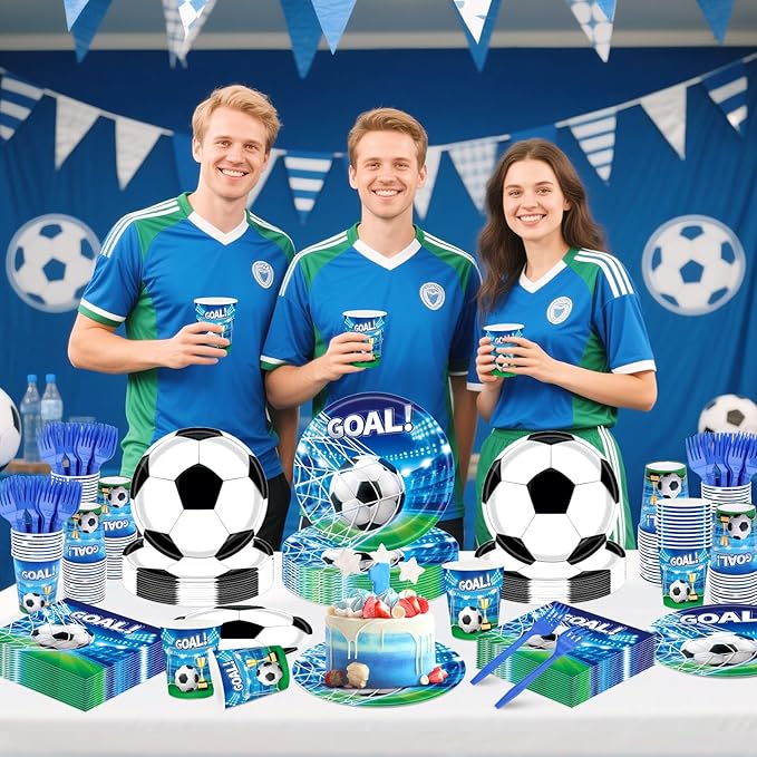 REDWORD Soccer Party Decorations, 120Pcs Soccer Birthday Party Supplies-Serves 24 with Soccers Plates Cups and Napkins for Sports Boy's Birthday Decorations