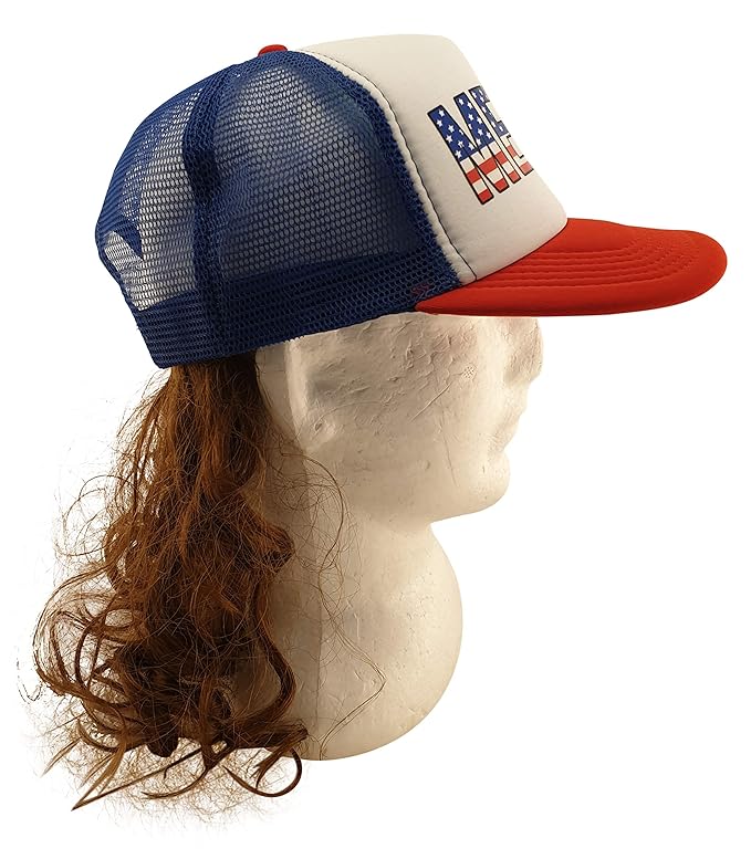 HandinHandCreations USA Mullet Hat Brown Wig Merica 4th of July All American Costume One Size Fits Adult - Cotton Hat