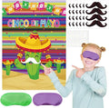 AUGSUN Mexican Fiesta Party Games Pin Tail Game Poster Large Cinco De Mayo Game with Stickers and Blindfolds for 5 De Mayo Mexican Themed Fiesta Party Supplies Family Activities Decorations