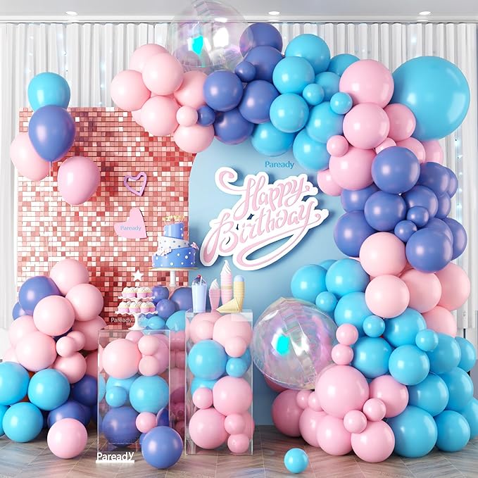 Blue Pink Balloon Arch Kit, 120pcs Gender Reveal Balloon Garland Arch Kit With Iridescent 4d Foil Balloon For Birthday Baby Shower Wedding Party Bachelorette Bridal Shower Anniversary Decorations