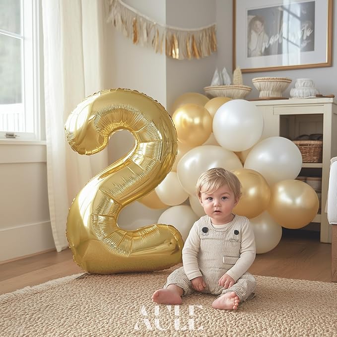 AULE 40 Inch Large 2 Balloon Numbers Light Gold, Big Foil Number Balloons, Giant Helium Happy Birthday Party Decorations for Man and Women, Huge Mylar Anniversary Party Supplies