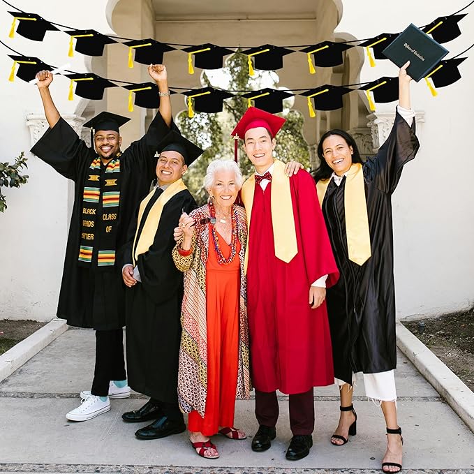 16PCS Graduation Decorations Banner 2025, Congrats Grad Banner, Black Graduations Party Banner Decorations, 2025 Graduation Garland for College High School Grad Party Supplies Decor