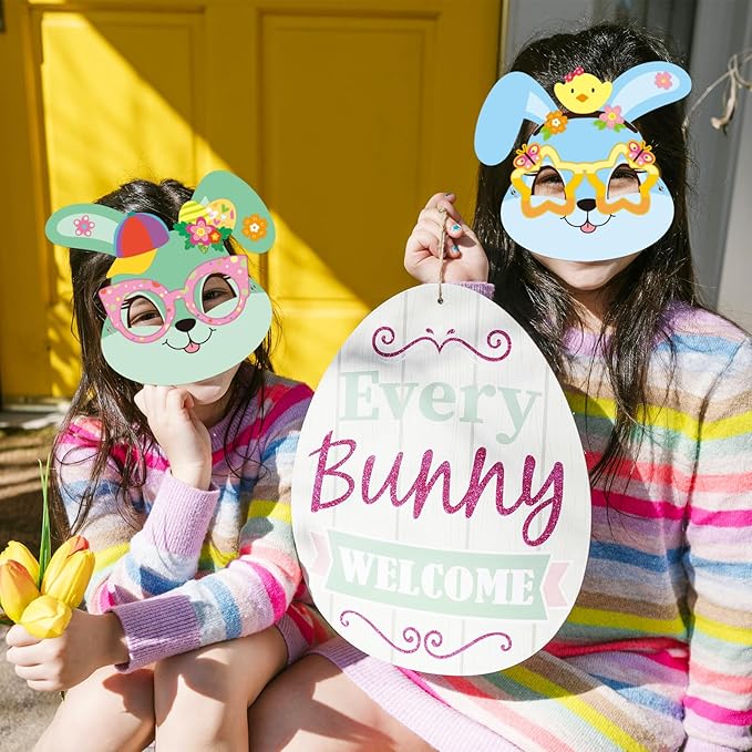WorldBazaar Easter Bunny Mask Crafts 24 Packs DIY Paper Spring Bunny Mask with Stickers Classroom Family Activities Spring Crafts Easter Party Supplies