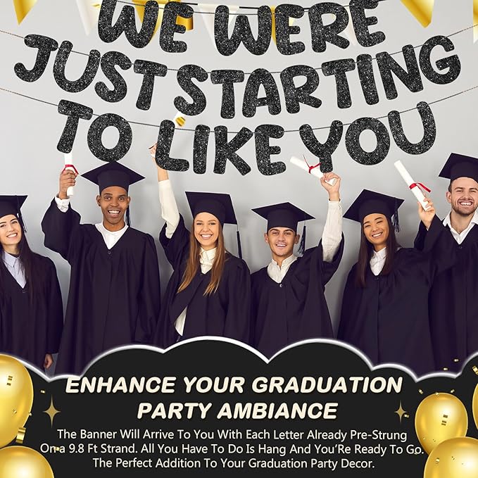 Fulmoon We Were Just Starting to Like You Banner Going Away Party Retirement Sign Farewell Decorations Good Luck Goodbye Moving Graduation Party Supplies and Gifts(Black)