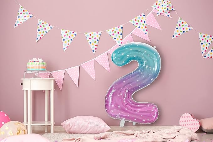 Number 2 Balloon Gradient, Large number balloons 40 inch, 2nd Birthday Balloon Frozen