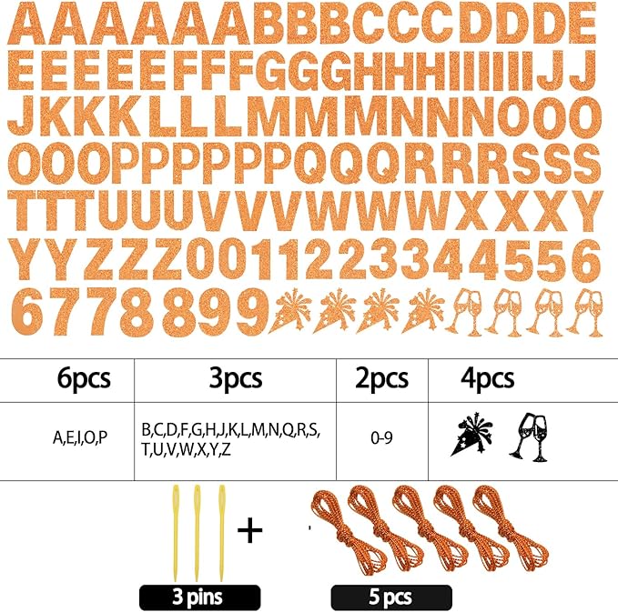 129Pcs DIY Letter Banner Glitter Customizable Banner Kit DIY Happy Birthday Letters 0-9 Numbers Custom Personalized Banners Decor Baby Shower Birthday Party Decorations Supplies(Dazzling Orange)