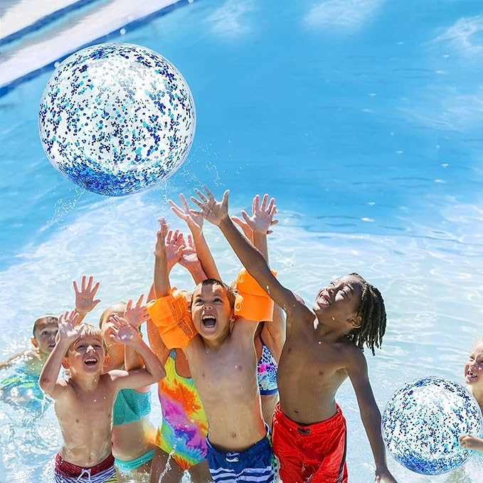 12 Pack Inflatable Glitter Beach Balls Bulk - 16" Beach Ball Swimming Pool Toys for Games Adults Kids, Summer Pool Beach Party Decoration,Luau Decorations Essential Blow Up Beach Ball (Blue,Glitter)