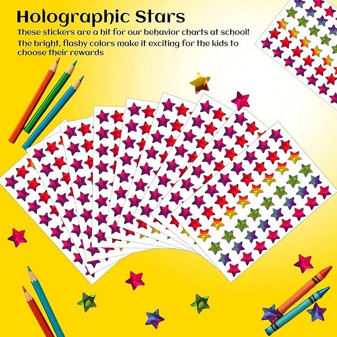 Star Stickers, Holographic Rainbow Small Star Stickers for Kids Reward, Behavior Chart,1440 Pcs 0.6" Diameter Foil Metallic Sticker for Student Planner School Classroom Teacher Supplies