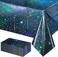 12Pcs Iridescent Space Tablecloths, Disposable Plastic Blue Galaxy Table Cloth Rectangle Table Covers for Space Starry Night Star Theme Party Birthday Party Decorations, 54x108 Inch