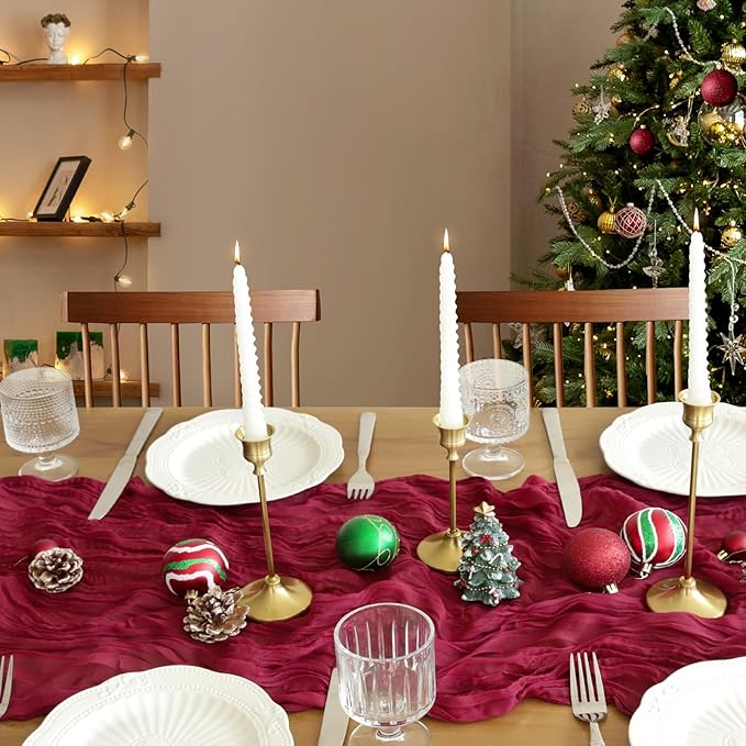 Christmas Table Runner, 10FT Burgundy Table Runner 35*120inch Boho Dark Red Table Runners for Burgundy Christmas Decorations Party Supplies Christmas Table Centerpiece Decorations