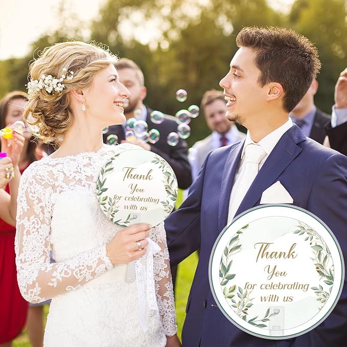 100 Pcs Wedding Hand Fans for Guests Bulk Decorative Plastic Handheld Wedding Favor Fans with Handle Thank You for Celebrating with Us for Ceremony Bridal Shower Party Decor(Leaf)