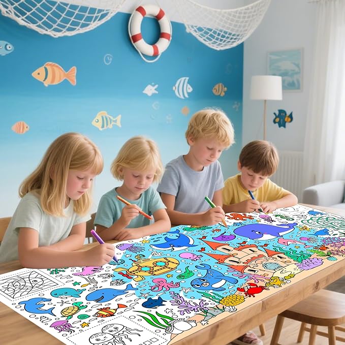 Under The Sea Giant Coloring Poster 72 x 30 Inch Large Ocean Theme Coloring Roll Paper Huge Table Art Crafts for Kids Wall Classroom Home Gift Birthday Party Supplies Decoration