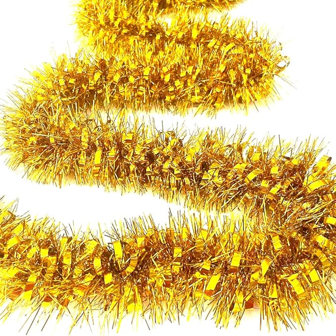 33Ft Christmas Tinsel Garland Shiny Thick Tinsel Xmas Tree Decor Metallic Twist Foil Garland for New Year Parties Birthday Party Thanksgiving Day Parade Floats Indoor Outdoor Supplies - Gold