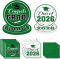 Graduation Party Plates and Napkins Green Class of 2026 Grad Congrats Party Supplies Disposable Dessert Paper Plates Cocktail Napkins forGraduation Party Decorations,Serve 50