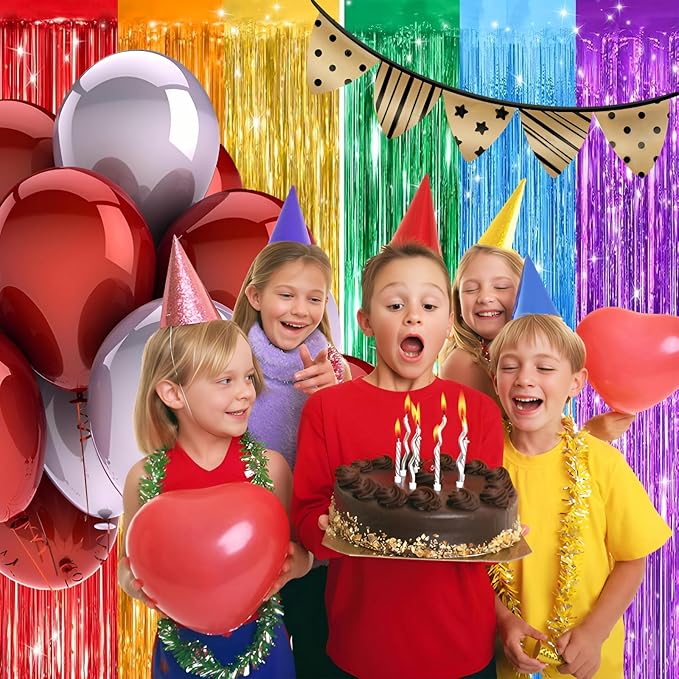 Valentines Day 2 Pack 3.3 * 8.3 ft Foil Curtain Metallic Tinsel Fringe Curtains Photo Booth Props Backdrop for Birthday Wedding Engagement Baby Shower Christmas Holiday Celebration Party，Rainbow