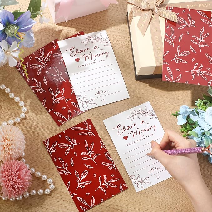 Pajean 50 Pcs Share a Memory Cards for Collections of Life, Memory Cards Box for Guest Ideas Funeral Graduation Wedding Bridal Shower Birthday Anniversary Retirement(Red)