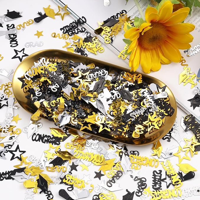 Silver Gold and Black Graduation Confetti 2026, 1000 Pcs Congrats Grad Confetti Class of 2026 Party Table Centerpiece for Graduation Party Decorations