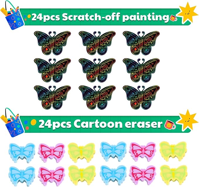 Stationery Party Favors for Kids, 24Pack Stationery Birthday Goodie Bags for Kids, Classroom Gifts for Students, End of Year Student Gifts,Birthday Goodie Bag Stuffers Gifts Rewards Prizes