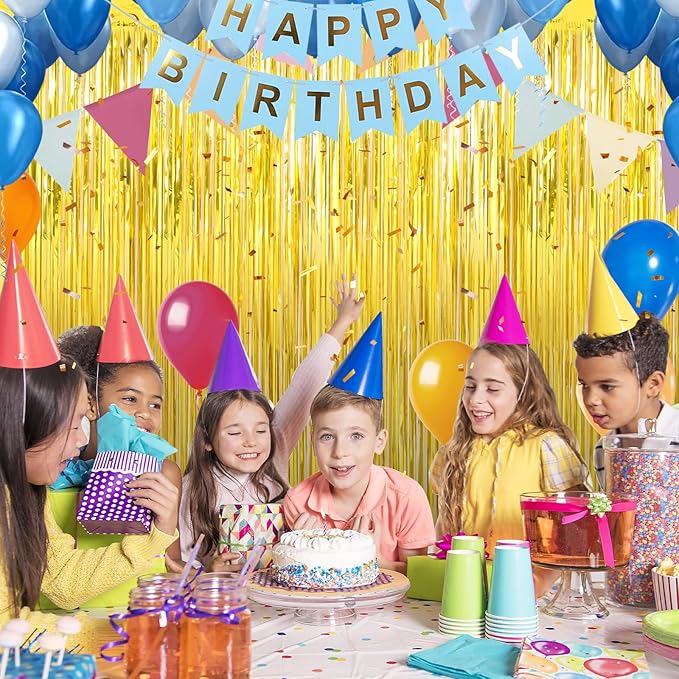 6 Pack Gold Foil Fringe Curtains Streamers Party Decorations 3.3 x 8.2 ft, Gold Tinsel Curtain Fringe Backdrop for Parties, Door Fringe Birthday Streamers, Photo Booth Backdrops, Party Decor