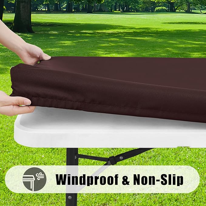 Smiry 2 Pack Rectangle Picnic Table Cloth, Waterproof Elastic Fitted Tablecloths, Washable Polyester Rectangular Patio Table Cover for Camping, Indoor and Outdoor (Coffee, 30"x48")
