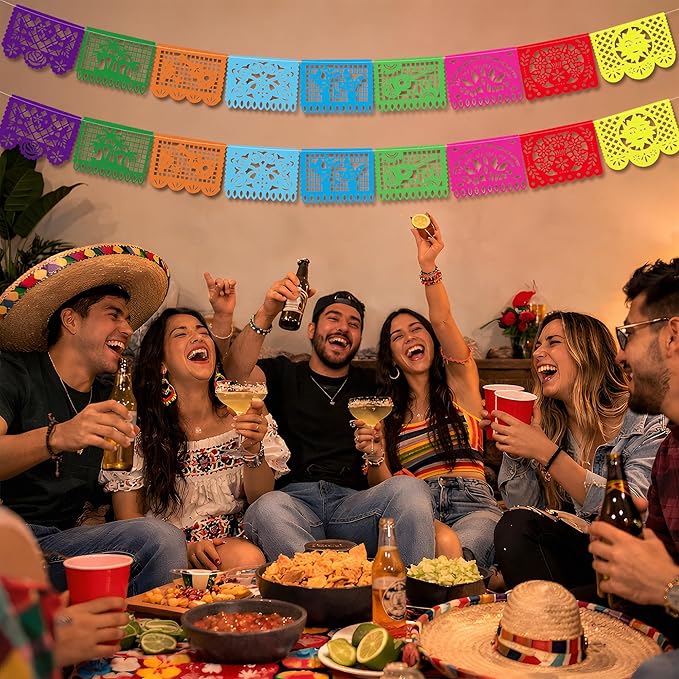 OHOME Cinco De Mayo Decorations - Papel Picado Banner Streams | Mexican Theme Birthday Backdrop Flag Para Fiesta Party Decorations for Taco Accessories Decor Party Favors Supplies