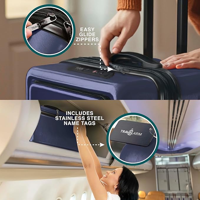TRAVELARIM Luggage Sets 3 Piece, 20 Inch Carry on Luggage and 24 Inch Suitcases with Wheels Spinner, Durable Hard Shell Suitcase Set, Expandable Travel Suitcase, Navy